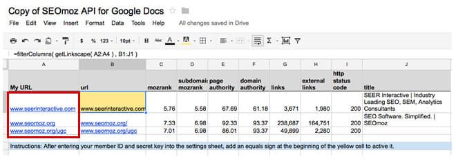 Moz API Extension for Google Docs