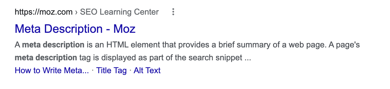 screenshot of moz meta description search result
